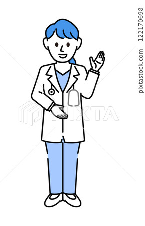 A female doctor in a white coat explaining A female doctor in a white coat explaining 122170698