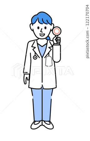 一位身穿白大褂並顯示圓圈的女醫生 122170704