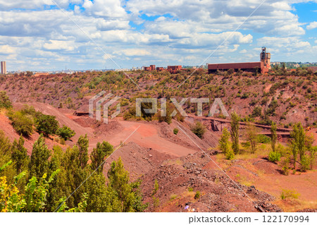 View of huge iron ore quarry in Kryvyi Rih, Ukraine. Open pit mining 122170994