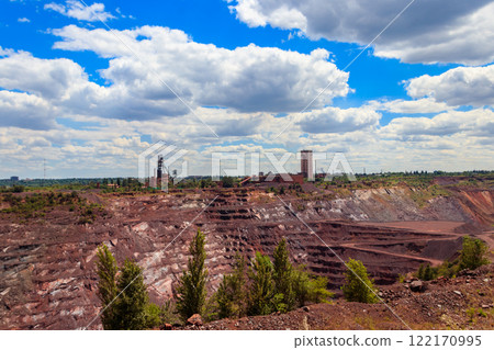 View of huge iron ore quarry in Kryvyi Rih, Ukraine. Open pit mining 122170995
