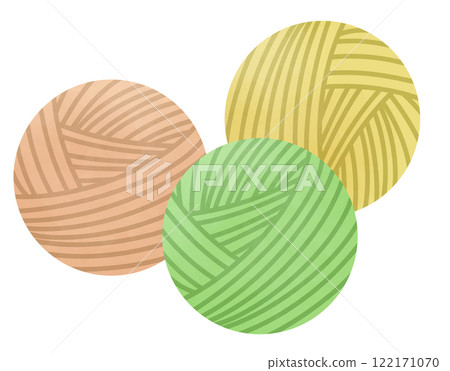 Illustration of three colors of yarn: green, beige, and yellow Illustration of three colors of yarn: green, beige, and yellow 122171070