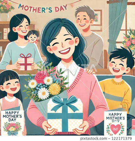 A mother who is happy to give a present on Mother's Day 122171379