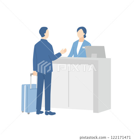 女工作人員在接待櫃檯指導商人 女工作人員在接待櫃檯指導商人 122171471