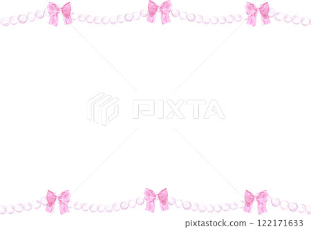 Christmas garlands frame border. Hand drawn watercolor illustration of string of beads with bows isolated on white background. Can be used for postcard, invitation and other printed products. Christmas garlands frame border. Hand drawn watercolor illustration of string of beads with bows isolated on white background. Can be used for postcard, invitation and other printed products. 122171633
