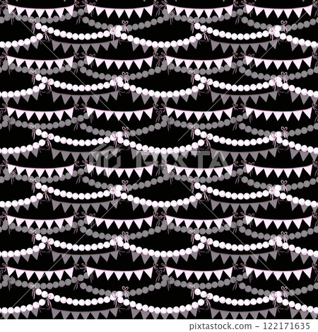 Garlands seamless pattern. Hand drawn watercolor illustration of string of beads isolated on black background. Can be used for textile, fabric, scrapbook and other printed products. Garlands seamless pattern. Hand drawn watercolor illustration of string of beads isolated on black background. Can be used for textile, fabric, scrapbook and other printed products. 122171635