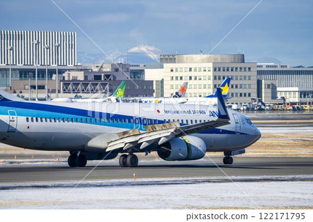Winter at New Chitose Airport, landing plane, Chitose, Hokkaido 122171795