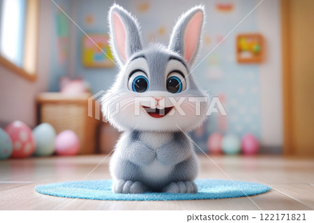 Easter concept eggs Bunny pastel room background spring concept, copy space greeting, 3d rendering 122171821