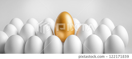 Leadership concept, individuality, golden egg. Not like everyone else. Special, idea, motivation Leadership concept, individuality, golden egg. Not like everyone else. Special, idea, motivation 122171839