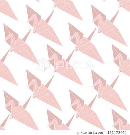 Cute seamless pattern with pink origami crane. Print with folded paper birds. Cute seamless pattern with pink origami crane. Print with folded paper birds. 122172031