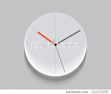 Simple light classic clock in realistic flat style, with a red arrow. Time on white background. Business watch. Vector design element for you project Simple light classic clock in realistic flat style, with a red arrow. Time on white background. Business watch. Vector design element for you project 122172297