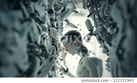 A man attempting to destroy modern technology and prevent the rise of robots and artificial intelligence. Generated image 122172943