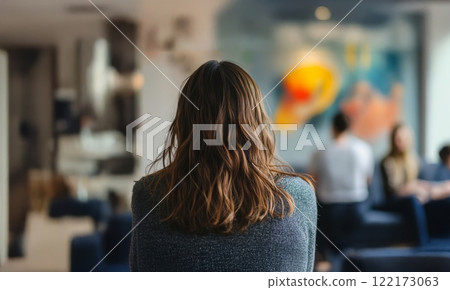 A group of people, including women and a therapist, engage in counseling and therapy sessions focused on mental health, support, and healing. Generated image 122173063
