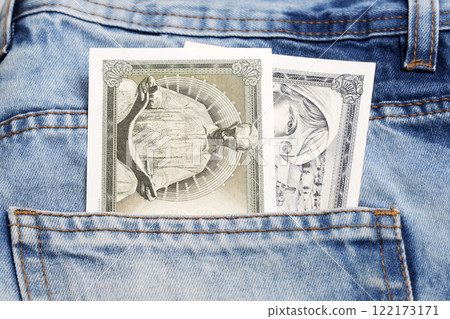 Yugoslav dinar in the pocket of blue jeans 122173171