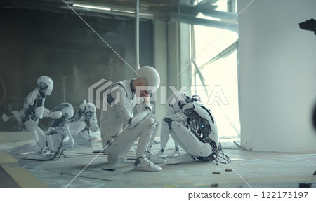 A man attempting to destroy modern technology and prevent the rise of robots and artificial intelligence. Generated image 122173197