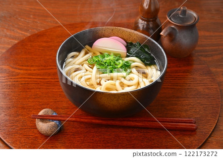Hot Kake Udon and Pla Udon noodles with clearly visible white steam. 122173272