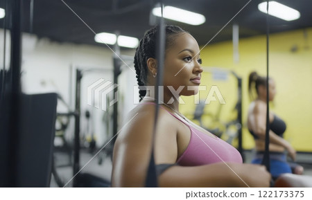 Plus Size Woman Training with Personal Trainer in Modern Gym. Generated image 122173375