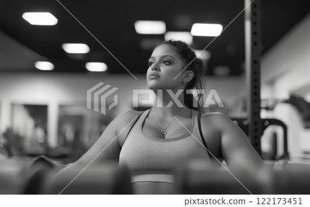 Plus Size Woman Training with Personal Trainer in Modern Gym. Generated image Plus Size Woman Training with Personal Trainer in Modern Gym. Generated image 122173451