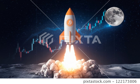 An Epic Rocket Launch Aiming for the Moon While Keeping an Eye on Stock Market Trends 122173806