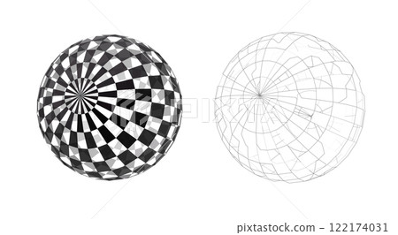 Spheres with checkerboard and wireframe designs Spheres with checkerboard and wireframe designs 122174031