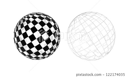 Spheres with checkerboard and wireframe designs 122174035
