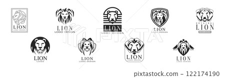 Lion Monochrome Logo and Label Design Vector Set Lion Monochrome Logo and Label Design Vector Set 122174190