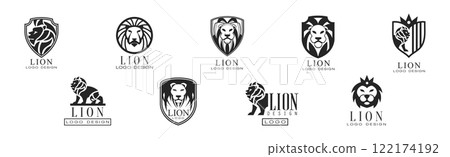 Lion Monochrome Logo and Label Design Vector Set Lion Monochrome Logo and Label Design Vector Set 122174192
