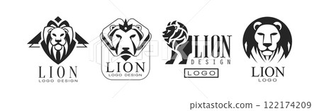 Lion Monochrome Logo and Label Design Vector Set 122174209