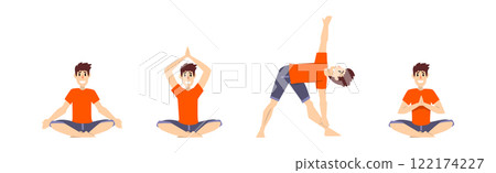 Man Character Do Yoga Stretch Body Vector Set Man Character Do Yoga Stretch Body Vector Set 122174227