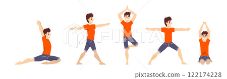 Man Character Do Yoga Stretch Body Vector Set 122174228
