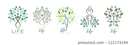 Life Logo Design with Root and Tree Crown Vector Set Life Logo Design with Root and Tree Crown Vector Set 122174284