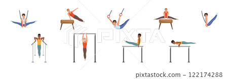 Man Athlete Character Do Gymnastics Exercise Vector Set Man Athlete Character Do Gymnastics Exercise Vector Set 122174288