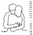 Line drawing illustration of a man and woman hugging each other 2 122174292