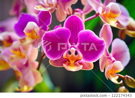 Beautiful naturally blooming orchid with purple tinges. 122174343