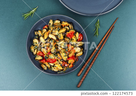 Cooked tasty mussels. Cooked tasty mussels. 122174573