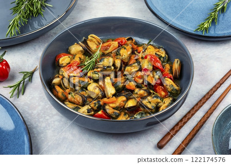 Fresh cooked mussels. Fresh cooked mussels. 122174576