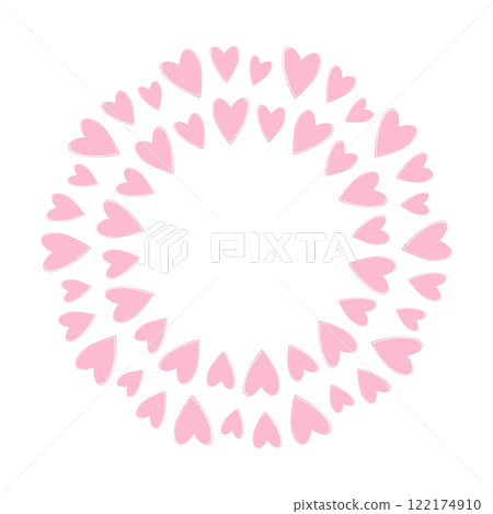 Hand drawn hearts in trendy soft pink Circular Frame border St Valentines Day. Copy space Template Hand drawn hearts in trendy soft pink Circular Frame border St Valentines Day. Copy space Template 122174910
