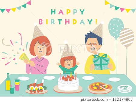 Illustration of a family celebrating a birthday 122174963