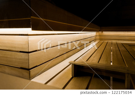 Modern bathroom with wooden wall and bench Modern bathroom with wooden wall and bench 122175034