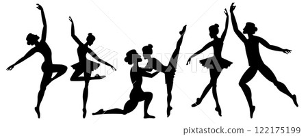 Vector people. Ballet couple. Ballet dancers icon. Dancing couple silhouette set. An adult man and woman dance classical ballet. Vector illustration isolated Vector people. Ballet couple. Ballet dancers icon. Dancing couple silhouette set. An adult man and woman dance classical ballet. Vector illustration isolated 122175199