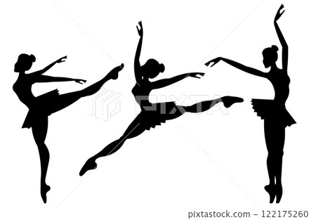 Vector people. Ballet dancers icon. Silhouette of a ballerina. Beautiful ballerinas dance ballet. Vector illustration isolated Vector people. Ballet dancers icon. Silhouette of a ballerina. Beautiful ballerinas dance ballet. Vector illustration isolated 122175260