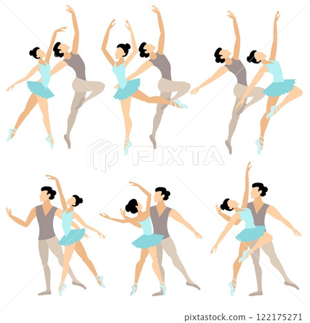 Vector people.  Ballet couple. Set of ballet couples. A ballet couple dances classical ballet.Vector illustration isolated 122175271