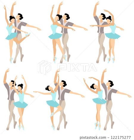 Vector people.  Ballet couple. Set of ballet couples. Beautiful ballet couple dancing ballet. Vector illustration isolated 122175277