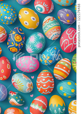 Easter eggs patterns on blue background illustration Easter eggs patterns on blue background illustration 122176488