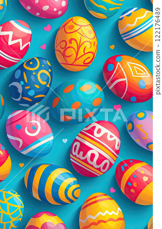 Easter eggs patterns on blue background illustration Easter eggs patterns on blue background illustration 122176489