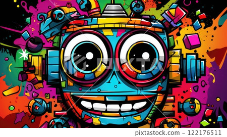 funny cute little robot colorful illustration 122176511