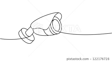Video camera one line continuous drawing. Security surveillance system. Vector illustration Video camera one line continuous drawing. Security surveillance system. Vector illustration 122176728