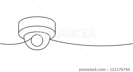 Fixed CCTV camera one line continuous drawing. Security surveillance system. Vector illustration 122176740