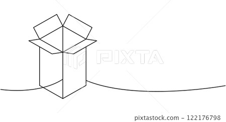 Cardboard box one line continuous drawing. Carton delivery packaging box. Vector illustration. Cardboard box one line continuous drawing. Carton delivery packaging box. Vector illustration. 122176798
