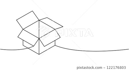 Package box one line continuous drawing. Cargo box. Vector illustration. 122176803