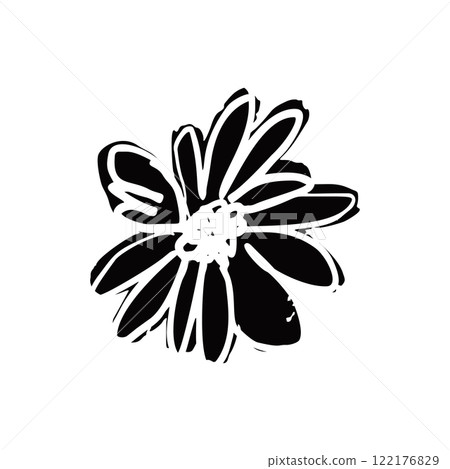 Hand drawn black ink abstract daisy flower silhouette isolated on white background 122176829